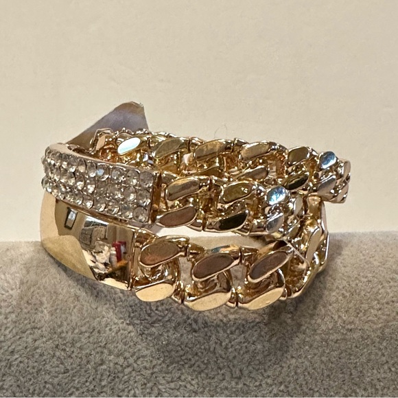 NWT ALDO Set of 3 Bracelets gold tone stretch - ID style, clear rhinestones - Picture 9 of 14